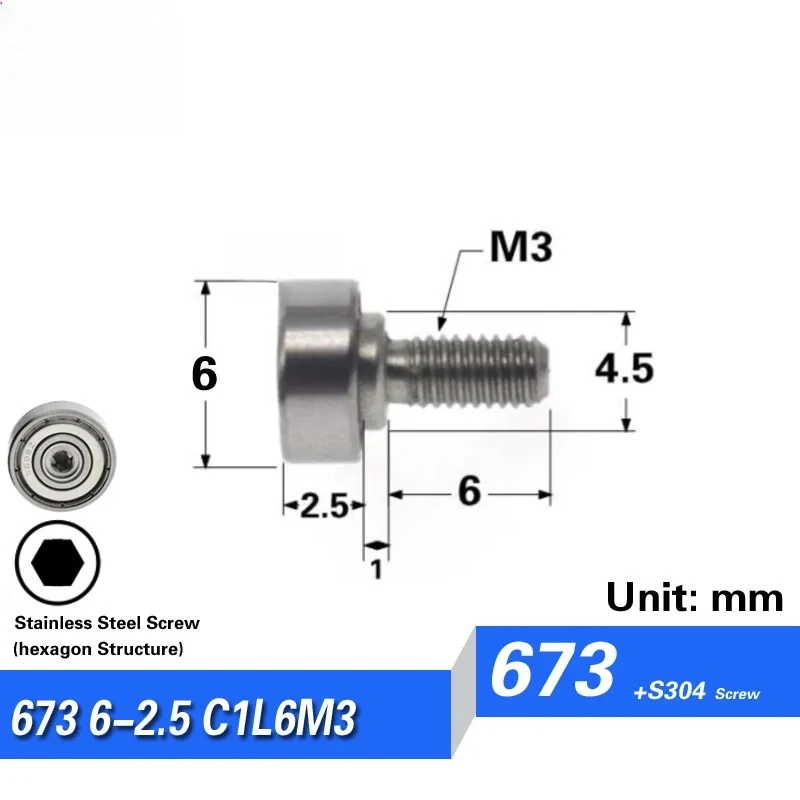 M3 Stainless Steel Screw External Thread Bearing with Screw Guide Wheel