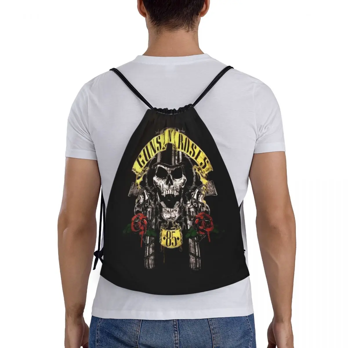 Guns N Roses-mochila con cordón 85 para hombre y mujer, saco deportivo portátil de Metal pesado para gimnasio, bolsa de compras