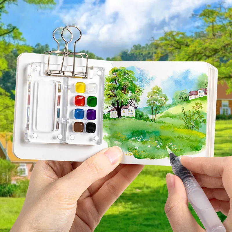 8 /15 شبكات لوحة ألوان مائية علبة متعددة المقصورة علبة أكريليك السفر علبة ألوان مائية للسفر في الهواء الطلق المنزل