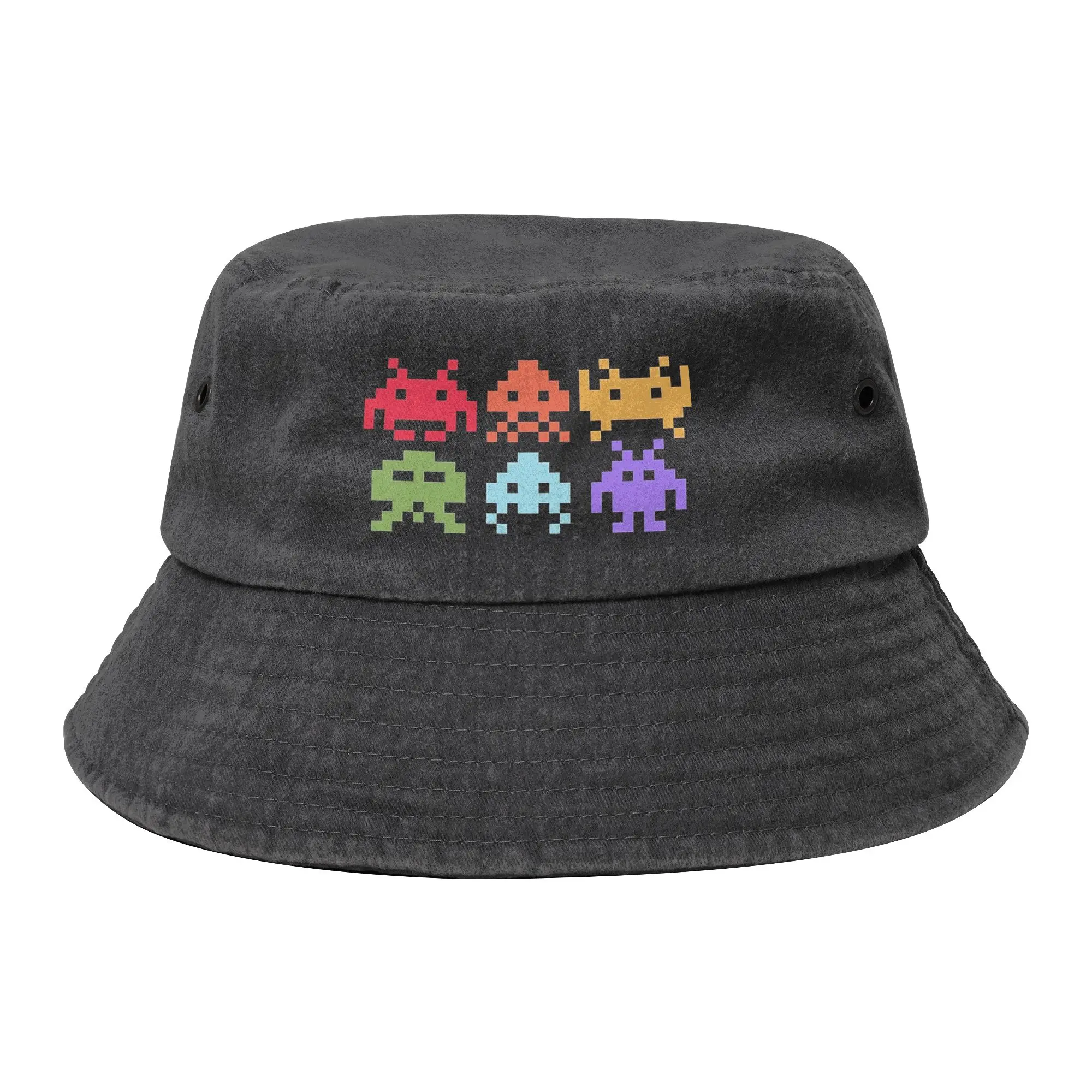 Trendy Space Invaders Pixel Art Rainbow Aliens Bucket Hats Women Lightweight Outdoor Sports  Fishing Caps Bob Hats