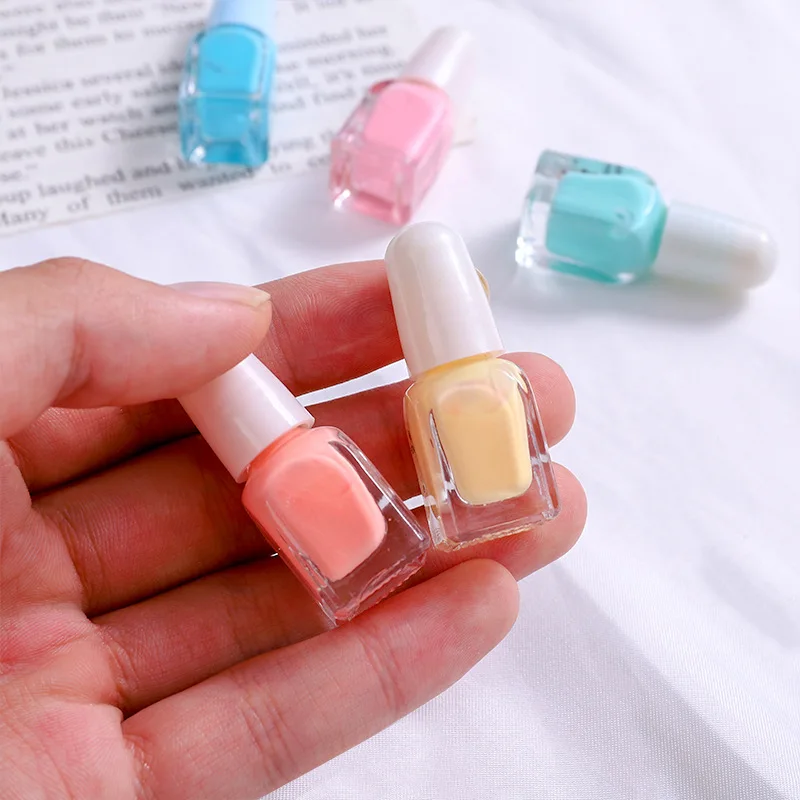 2pc Mini Bottle Cute Solid Color Nail Polish Simple Pretty Water Based Peelable Nail Polish No Baking Nail Art Accessories Tips