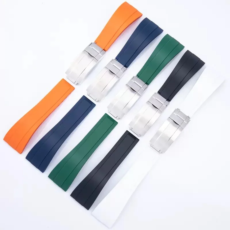 For GMT Submariner Explore 20mm 21mm 22mm Silicone Watch Strap Flat Interface Wristband Watch Bands Accessories Black Green Gray