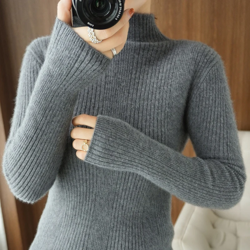 

Autumn and Winter New Cashmere Sweater Women Half Turtleneck Slim Body With Sweater Pullover Bottom Sweater Woman