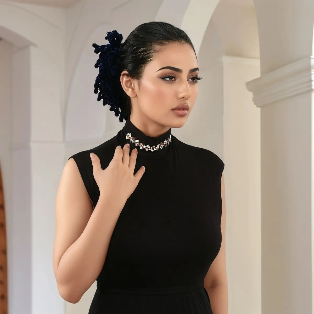 

Ramadan Premium False Collar with Rhinestone Detachable Islamic Turtleneck Collar Muslim Women Collar Inner Neck Cover Free Size