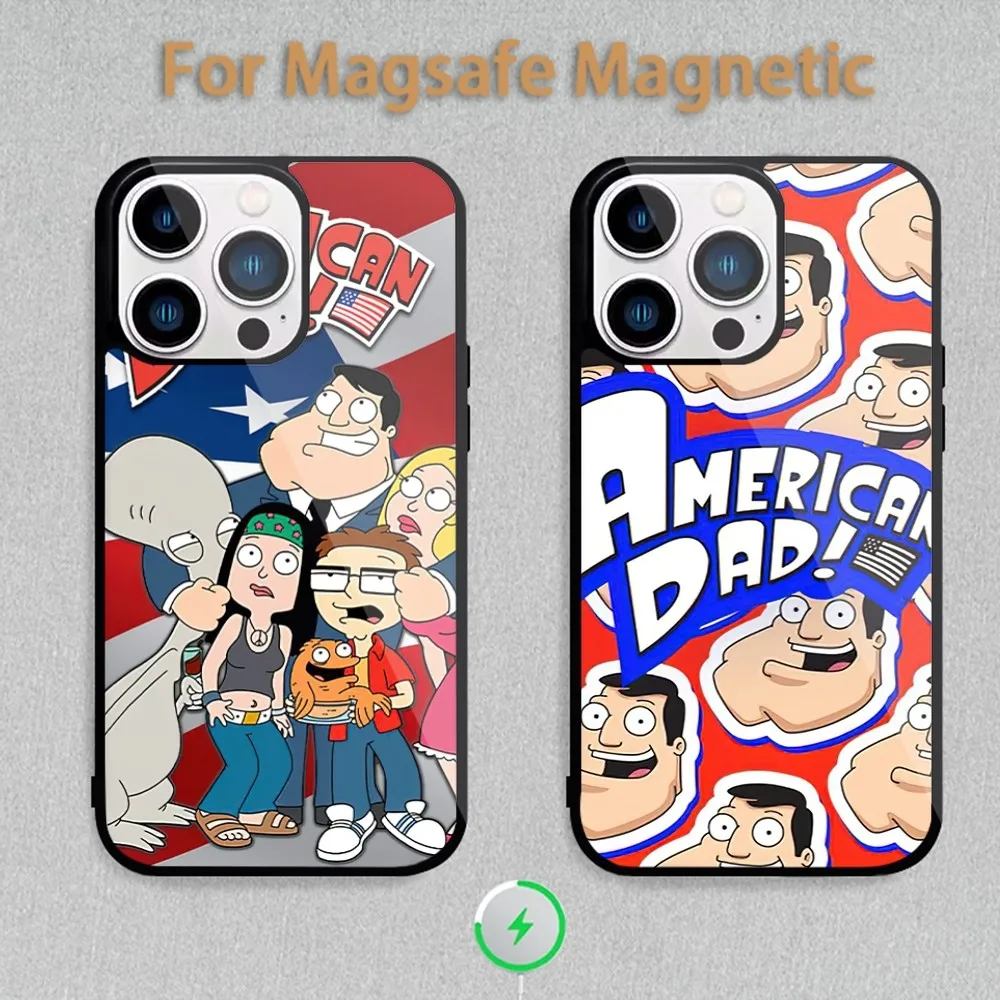 Miniso-funda de teléfono con dibujos animados a-americanos d-dad, para carga inductiva magnética, iPhone 11, 12, 13, 14, 15 Max Pro Mini Plus