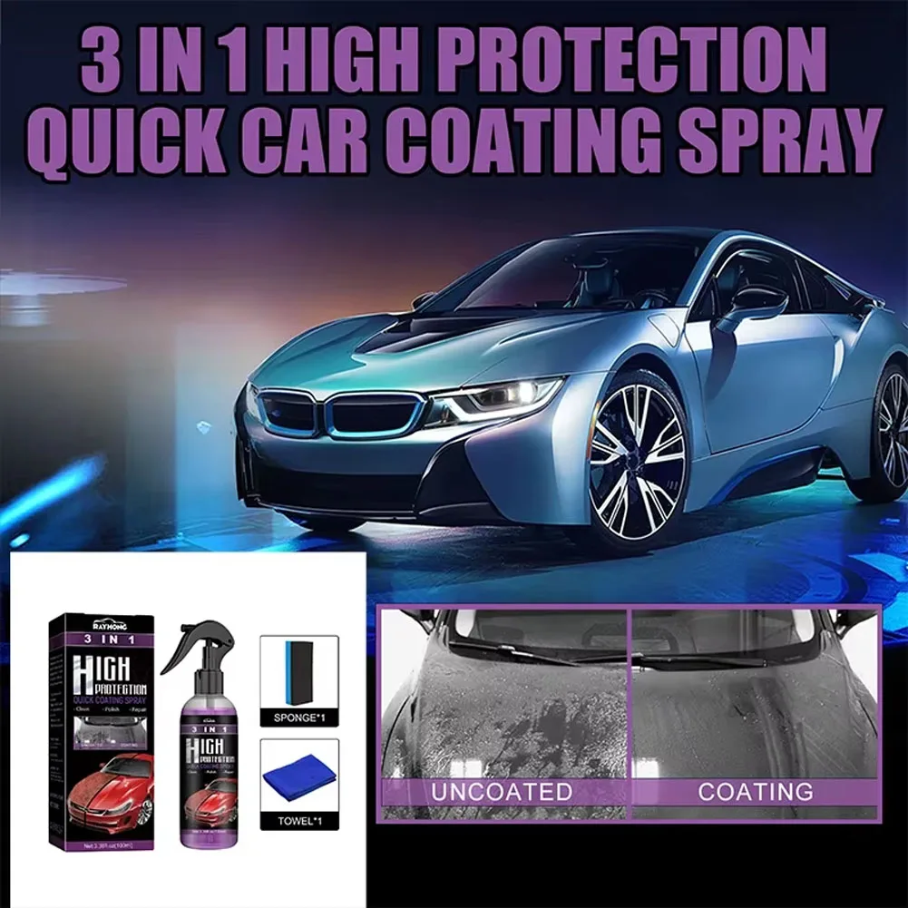 Car 3 In 1 Ceramic Coating Spray 100ml High Protection Waxing Polishing Tool Fast Coat Polish Sealer Spray Wax Polishing Tools