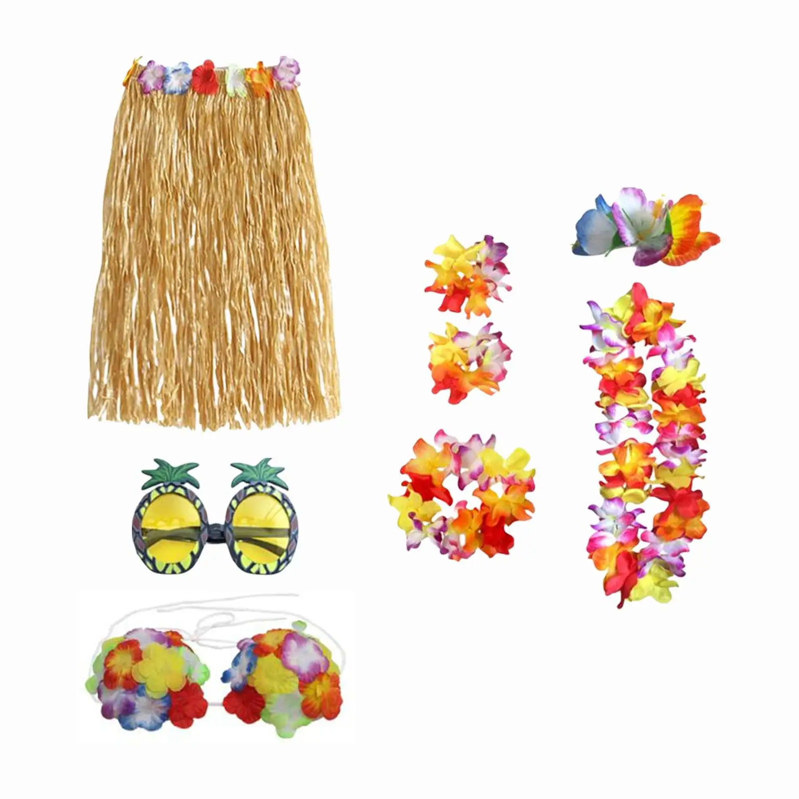 Tropical hawaiian Skirt Costume Set Fancy Dress Headband National Dress Adjustable Womens Set for Beach Ladies Luau