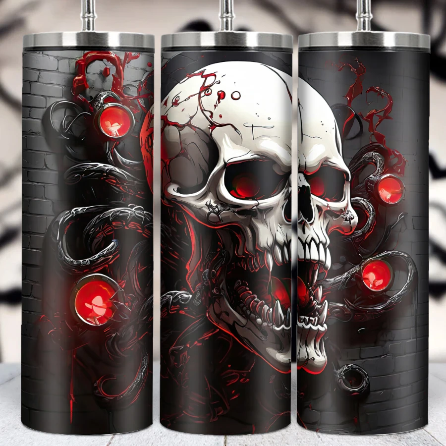 20oz Coffee Cup Stainless Steel Double-layer 1pc 3D Halloween Skeleton Portable Fear christmas Decors Coffee Mug Water Bottle