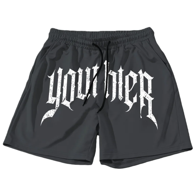 

Летние уличные стильные мужские повседневные быстросохнущие пляжные шорты с графическим принтом «Youthier» Удобные стильные гибкие мото шорты свободного покроя