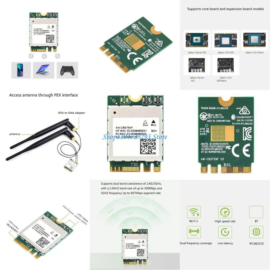 

Y2GD Wireless AW-CB375N RTL8822CE-CG 5.0 2.4G/5GHz Dual-Band WiFi5 Wireles
