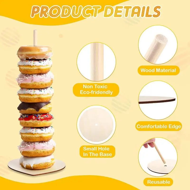 1 Set Wooden Doughnut Holder Dessert Display Rack Dim Sum Bread Sales Rack Donut Stand Birthday Party Wedding Table Decoration
