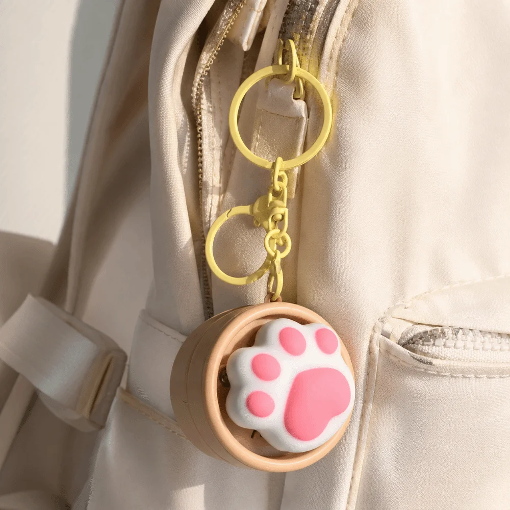 Light-up Press Keyboard Keychain Rotational Sound Generation Cartoon Steamed Bun Keyring Simulation Relaxed Sensory Clicker