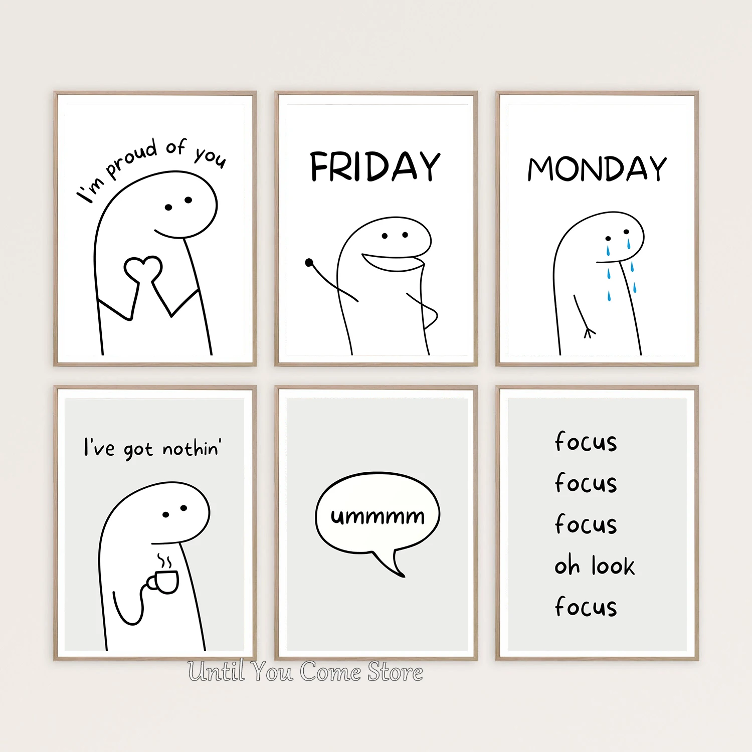 Funny and Minimalist Stick Figure Series Poster Print Canvas Art Pictures for Office Wall Modern Decor Frameless Painting