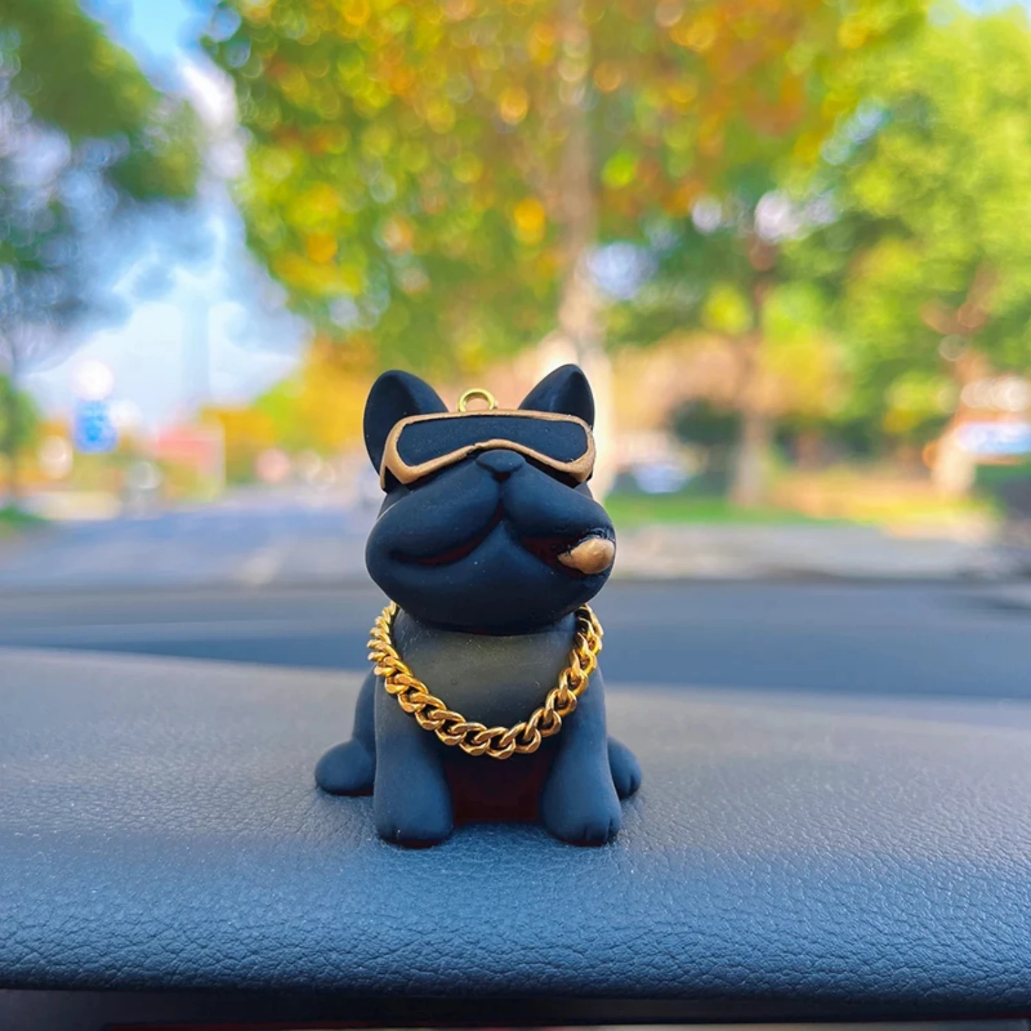 Anime Personality Bulldog Car Interior Decoration Trend Sunglasses Bulldog Auto Center Console Ornaments  Car Accessories