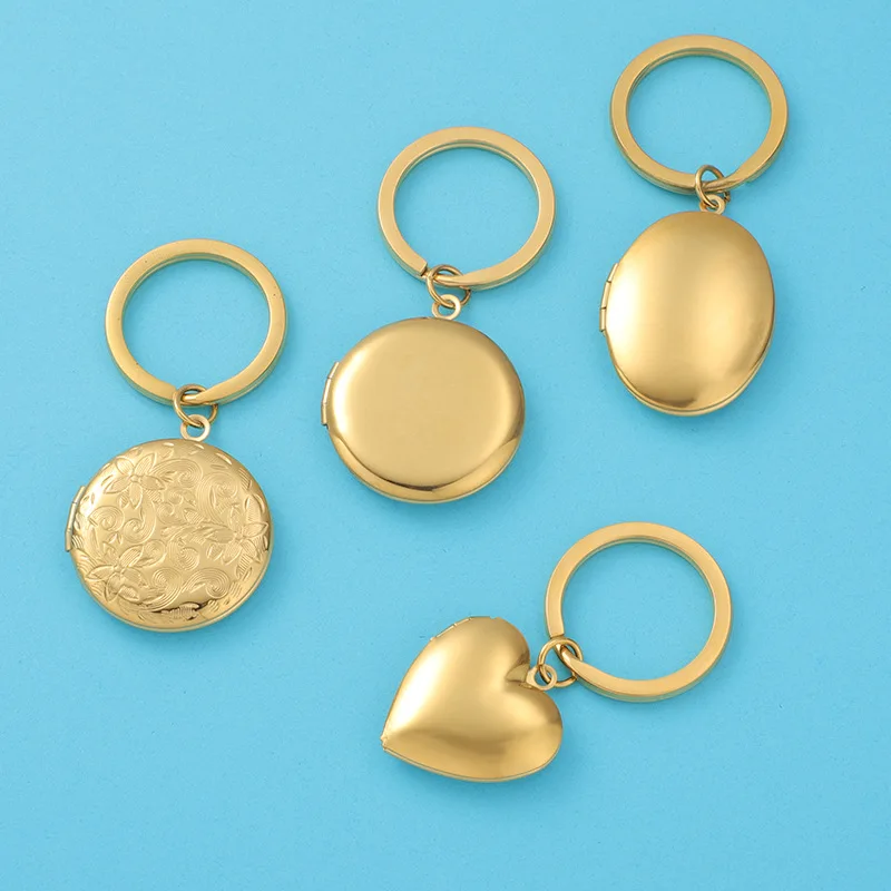Fnixtar 1pc Mirror Polish Stainless Steel Round Photo Locket Pendant Keychains For Womens Lovers Best Friends Car Key Jewelry