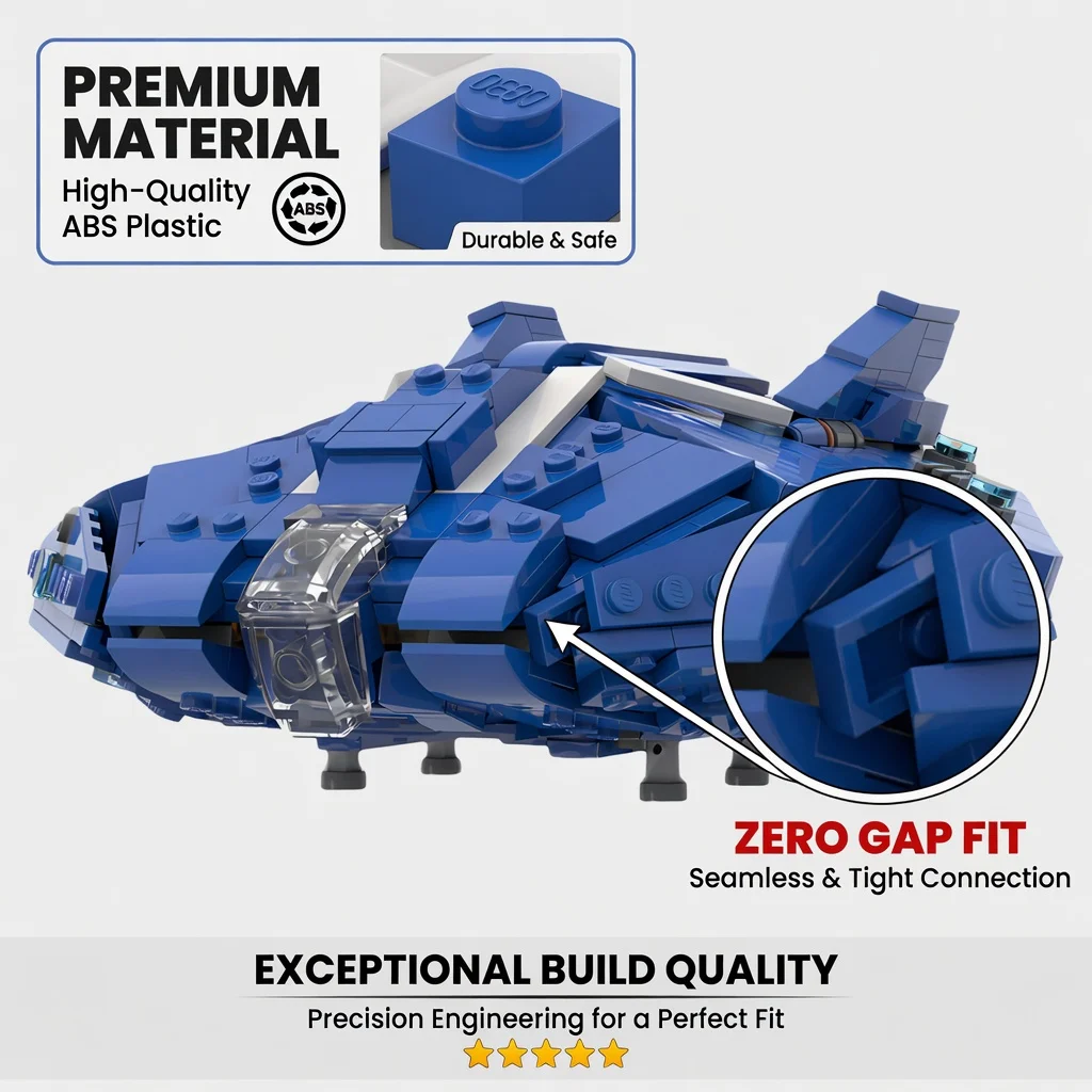 MOC 1:300 Scale Sci-Fi Spacecraft Building Blocks Blue Starship Warship Model DIY Assembly Bricks Toy Adult Gift Display