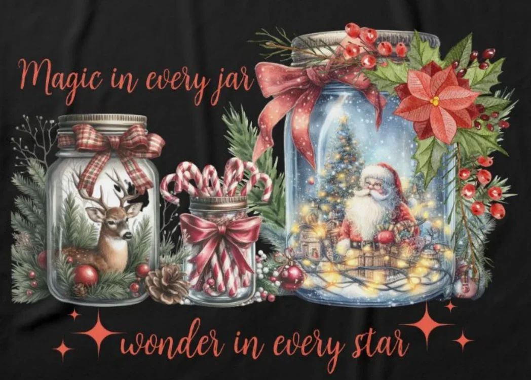 

Mason Jar Winter Wonder Christmas Santa Deer Candy T-Shirt 100% Cotton O-Neck Summer Short Sleeve Casual Mens T-shirt Size S-3XL