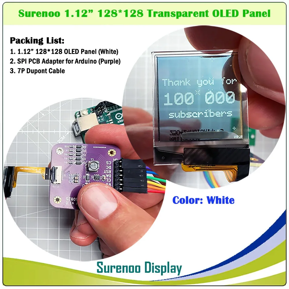 شاشة OLED شفافة حقيقية، 1.12 بوصة 128*128 128X128 128128 SH1107 شاشة وحدة LCD للوحة الرسم التسلسلية SPI PMOLED لاردوينو