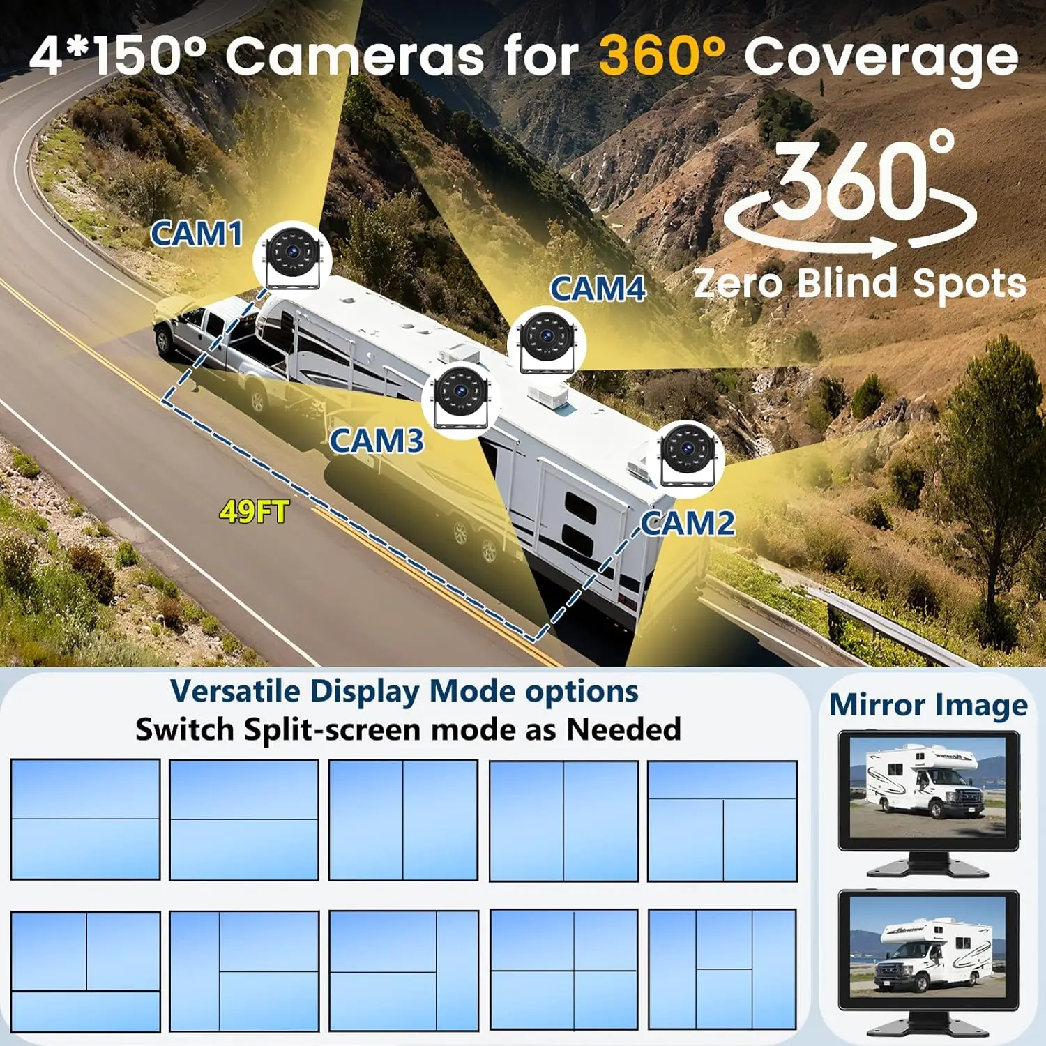 1080P Wired Backup Camera System for Truck/RV, 9