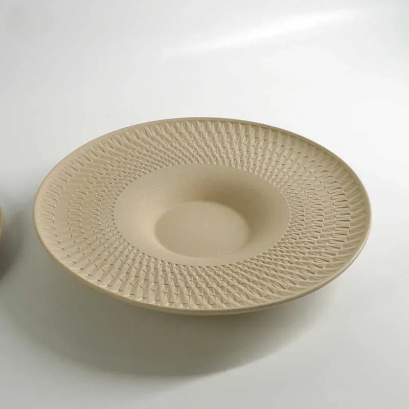 Exquisite western food dish artistic conception dish pendulum spiral grain frosted yellow soup plate restaurant steak plate