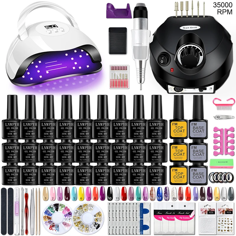 Gel Nail Polish Kit ,Manicure Tools Set 27 Color Nail Gel Polish With Electric Nail Drill Polish File And UV LED Nail Lamp Dryer