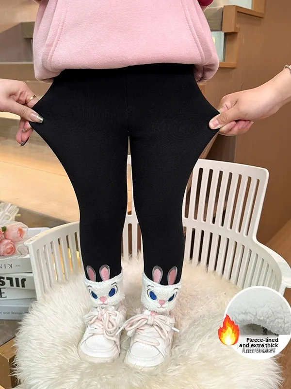 Thiened Fce gevoerde winter elastische taille meisjes broek hoge taille lange broek Sweet Sle asymmetrisch ontwerp kinderkleding...