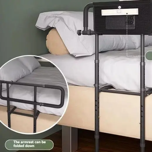 Compact Bed Assist Rail Elderly Bedside Armrest No Drilling Foldable Bedside Armrest