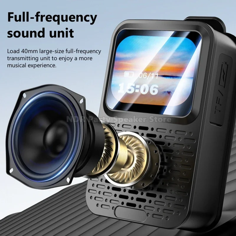 V9 스피커 마그네틱 백 클립 스마트 HD 화면 BT5.4 스피커 음악 무선 지원 TF LED 고음량 오디오 MP3 플레이어