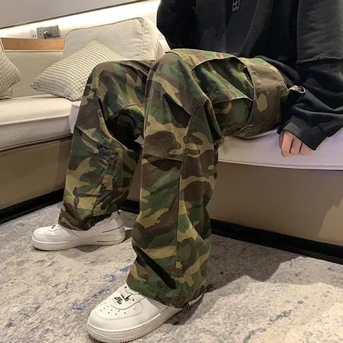 Trendiga Vintage Kamouflage Cargobyxor Herr Dam Mode Bf Hiphop Streetwear Lösa Vida Byxor Vintage Casual Joggingbyxor 8 best sales camouflage baggy byxor - №8
