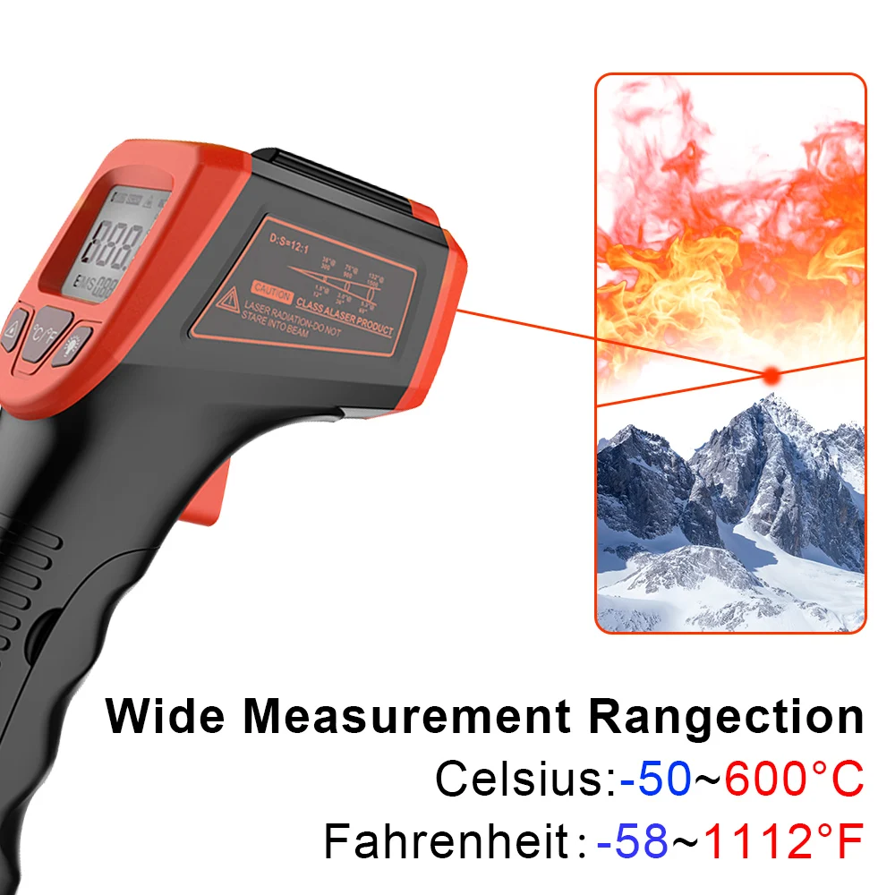 Digital -50~600°C Laser Point Infrared Thermometer Laser Temperature Meter Gun NonContact LCD Industrial Electronic Thermometer