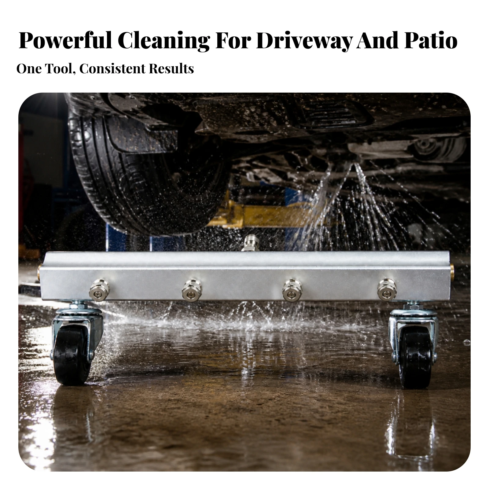 Pressure Washer Surface Cleaner with Wheels 4000 Psi Rated Swivel Wheel Quick Connect Plug Rust-Resistant Pavement Cleaning Tool