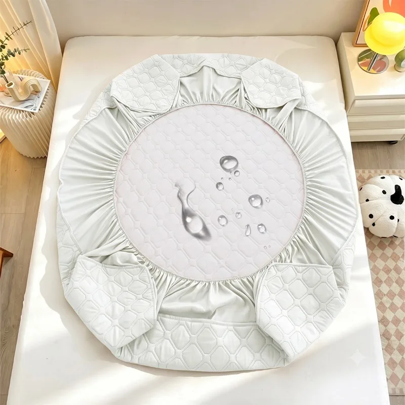 1 Piece Solid-color Waterproof Bed Skirt With Padded And Thickened Bedsheet Mattress Protector.