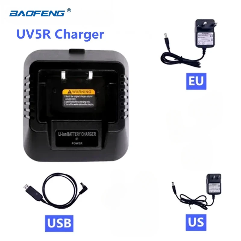 Baofeng-UV-5R Carregador de bateria do carro, UV-5R Plus Walkie Talkie portátil, Two Way Radio Acessório, UE e EUA, UV-5R Plus