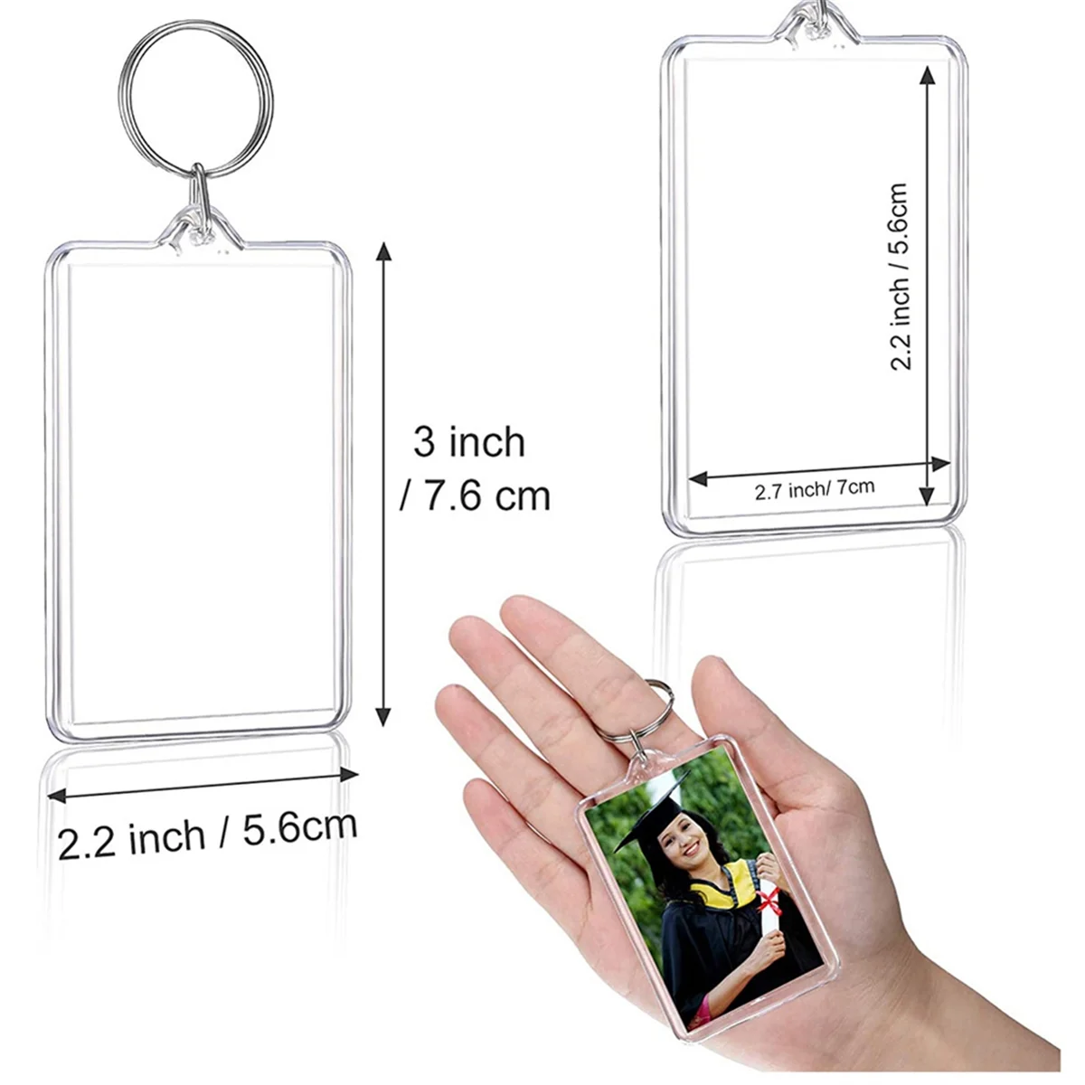 Superior 16PCS Acrylic Photo Frames Keychain Holder Photo Insert Blank Keyring For DIY Craft 2.2 x 3 Inch