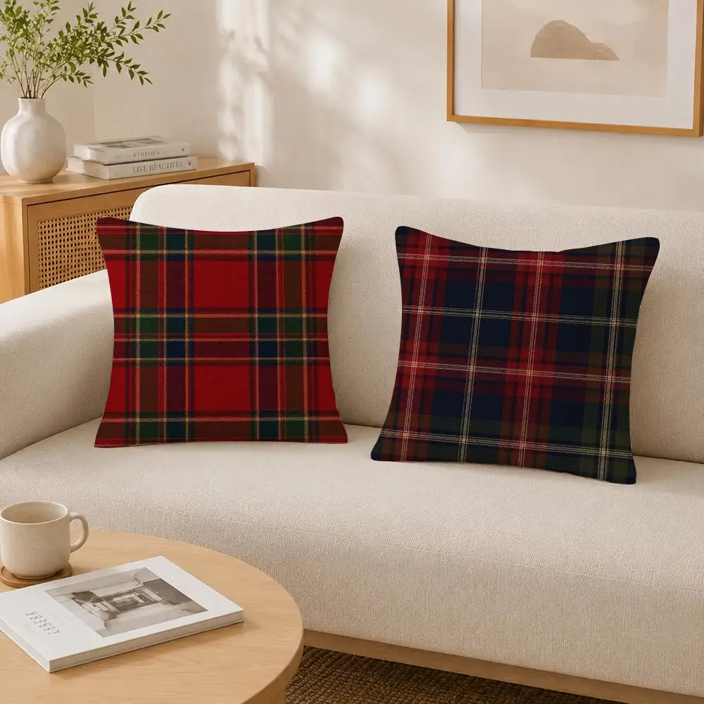 Classic Scottish Plaid Tartan Cushion Cover Soft Fluffy Short Plush  Pillow Case  Sofa Bed Home Decor