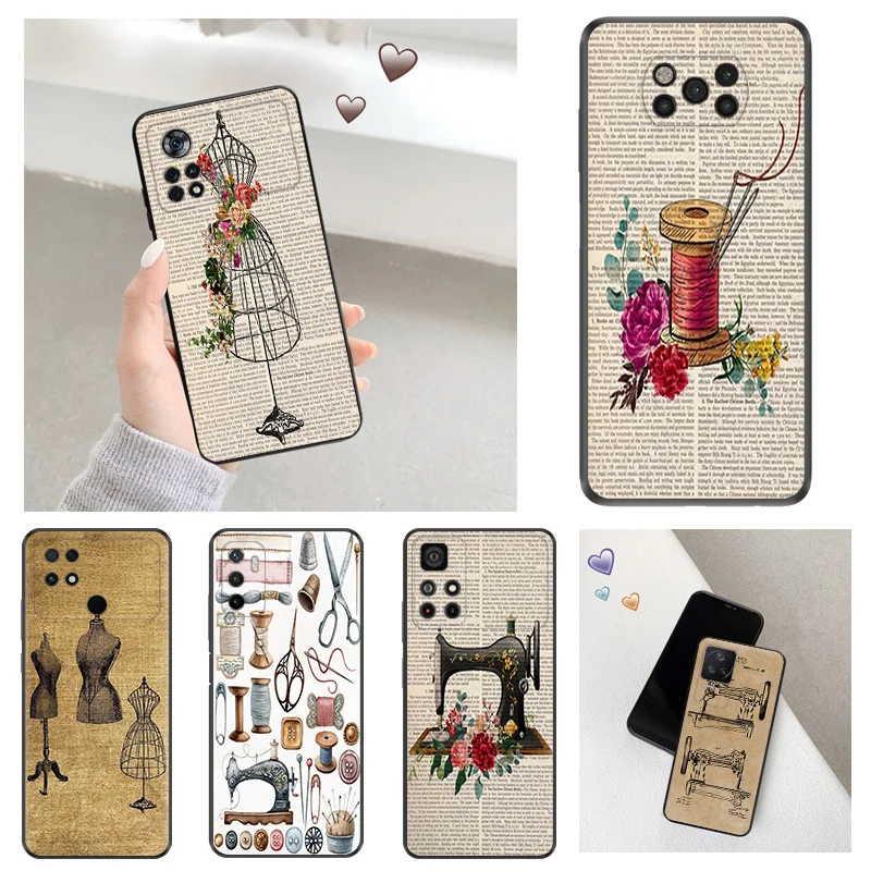 Anti-Drop Soft Phone Case For Xiaomi Poco x5 5G x4 x3 pro f1 f3 gt f4 f5 m5 m4 m3 c40 c50 c51 Fashion Retro Sewing Tailor Cover