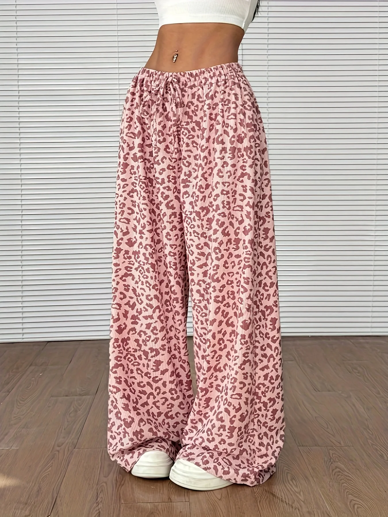 Modische Klassische Leopardenmuster Damen Freizeit-Sporthose Y2K Street Trend Style Plus Weit 3D-Druck – Detail 9