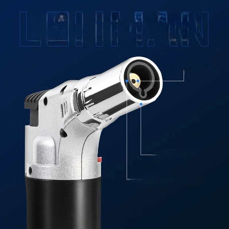 Professional Culinary Torch Lighter, Black & Silver Design, Adjustable Jet Flame, Refillable, Great for Cooking