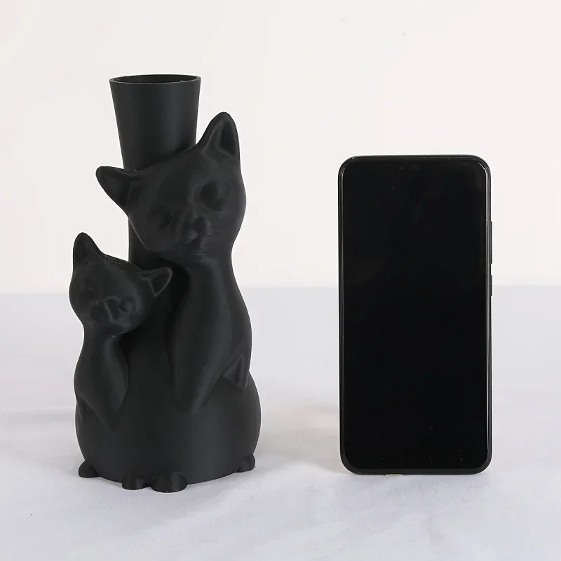 1 Piece Bohemian Cat-Shaped Vase - Black Cylindrical Plastic Home Decoration for Flowers