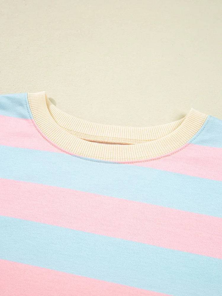 GIBSIE Plus Size Striped Drop Shoulder Loose Sweatshirt Women 2025 Autumn Casual Long Sleeve Matching Crew Neck Pullover Tops - Image 3
