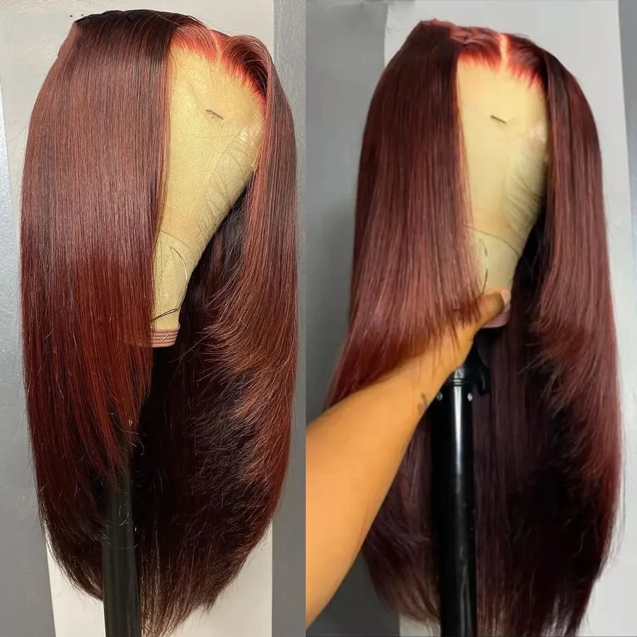 Reddish Brown Hd Lace Wig 13x6 Human Hair Pre Plucked 13x4 Straight Lace Front Wig Dark Red Brown Full Lace Frontal Wig 40 Inch