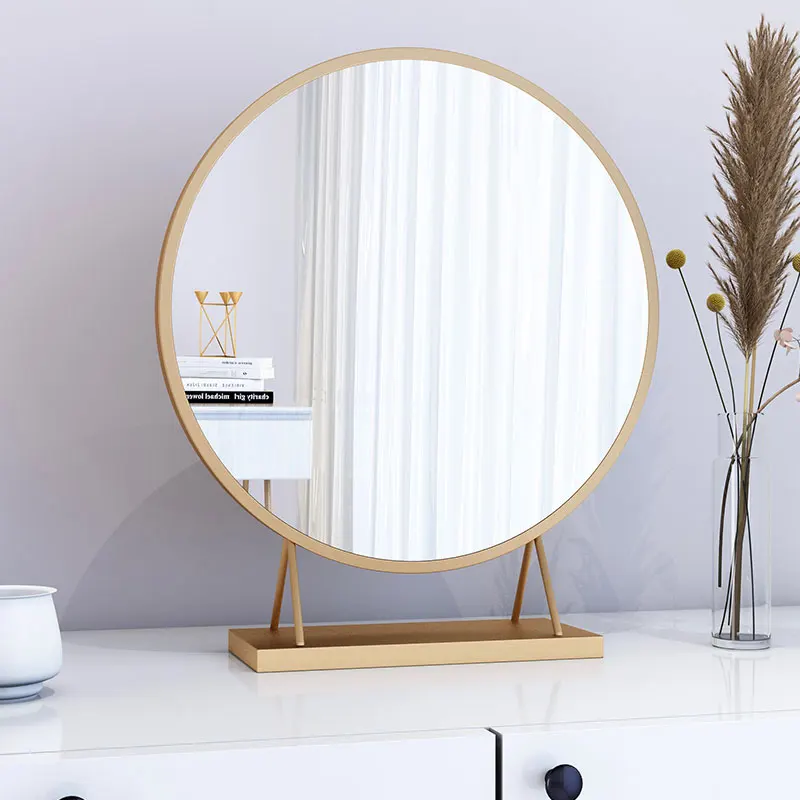 Makeup mirror Nordic gold / white Metal round wall vanity mirror home decorative bedroom dresser large Desktop mirrors mx9261728