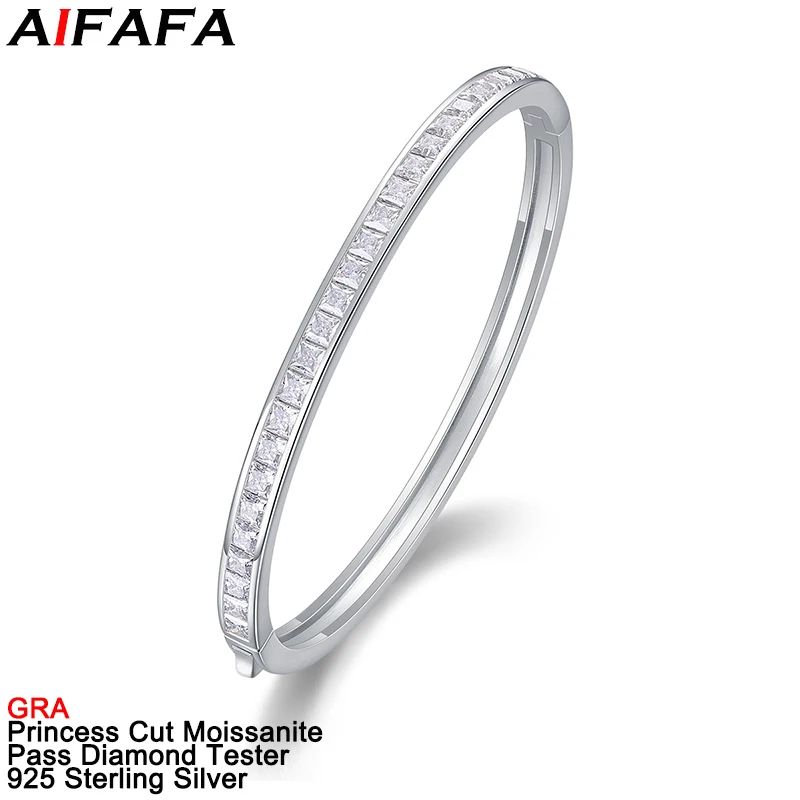 High Quality Princess Cut Square Moissanite Bangle s925 Silver Moissanita Lab Grown Diamond Gem Cuff Bracelet Wrist Hand Jewelry