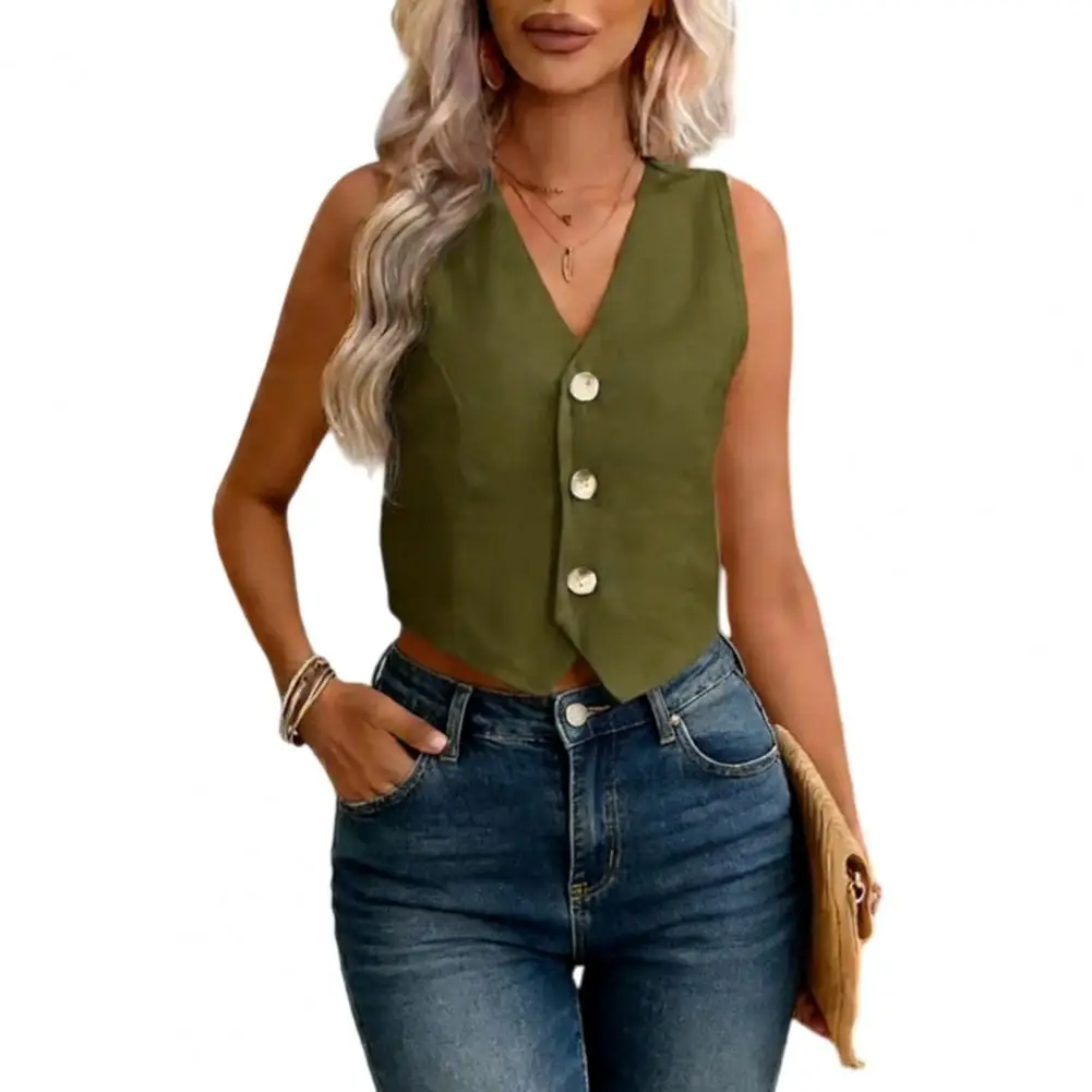

Women Vest Short Vest for Women Women’s Linen Vest Top Slim Fit Waistcoat Button-down V Neck Crop for Office Work Outfits