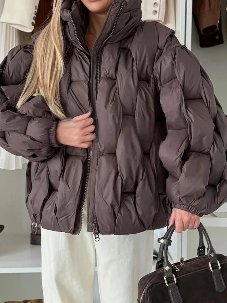 패션 스탠드 칼라 따뜻한 출퇴근용 오버코트 여성 레저 긴 소매 텍스처 아우터웨어 가을 겨울 신상 단색 코튼 코트