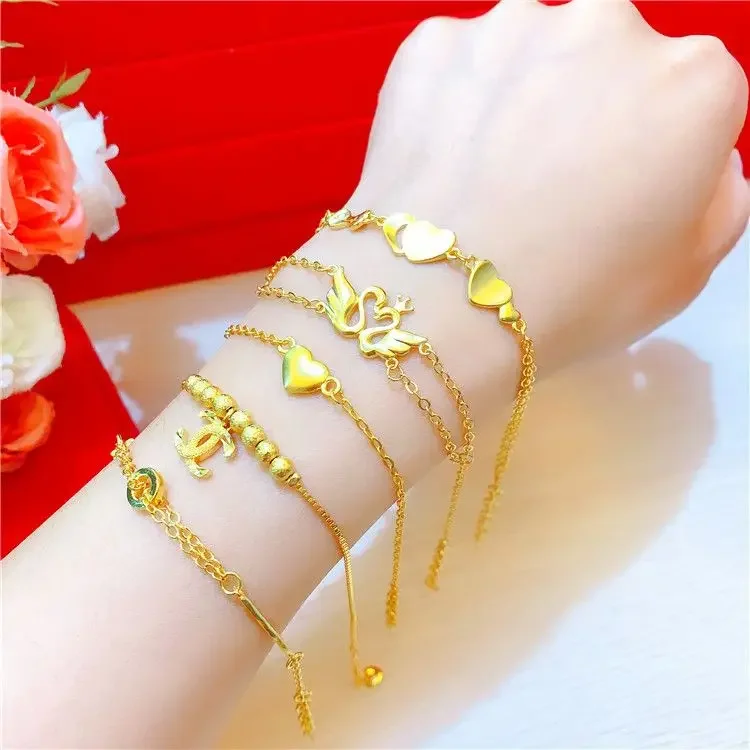 100% Real Copper 24K Gold Plated 18K Fine Bracelet Women's Simple and Beautiful Female Currency Love Swan Valentine's Day Gift