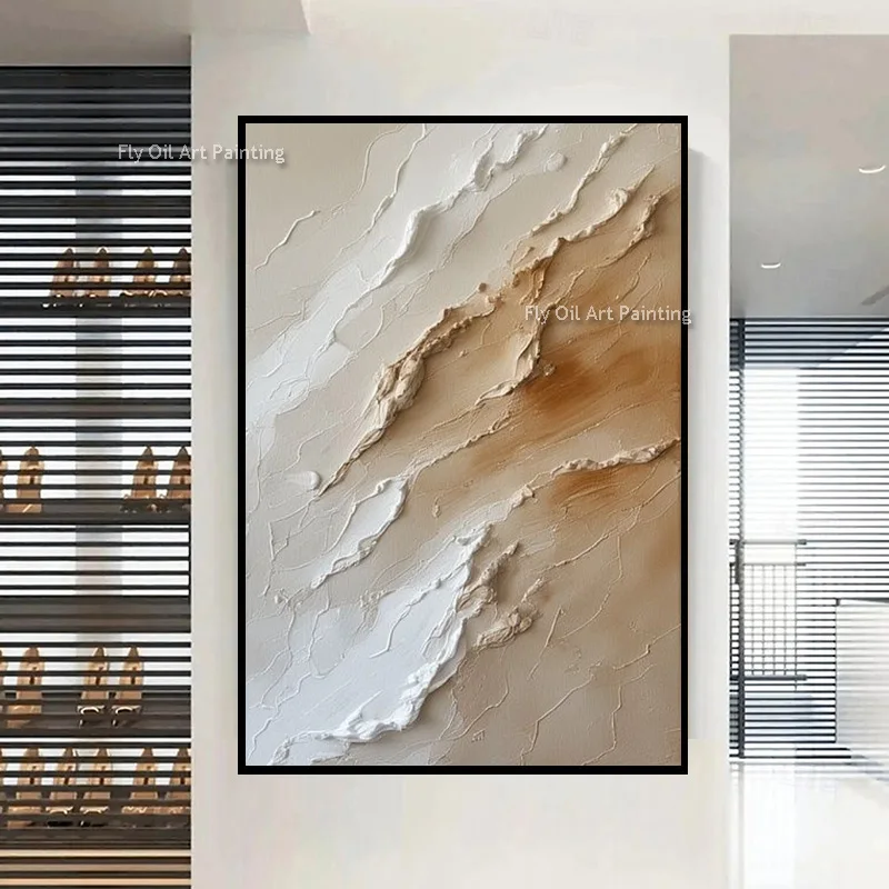 Hand Painted Impasto Neutral Abstract Oil Painting, Beige White Heavy Texture Canvas Wall Art, Minimalist Entryway Wall Decor