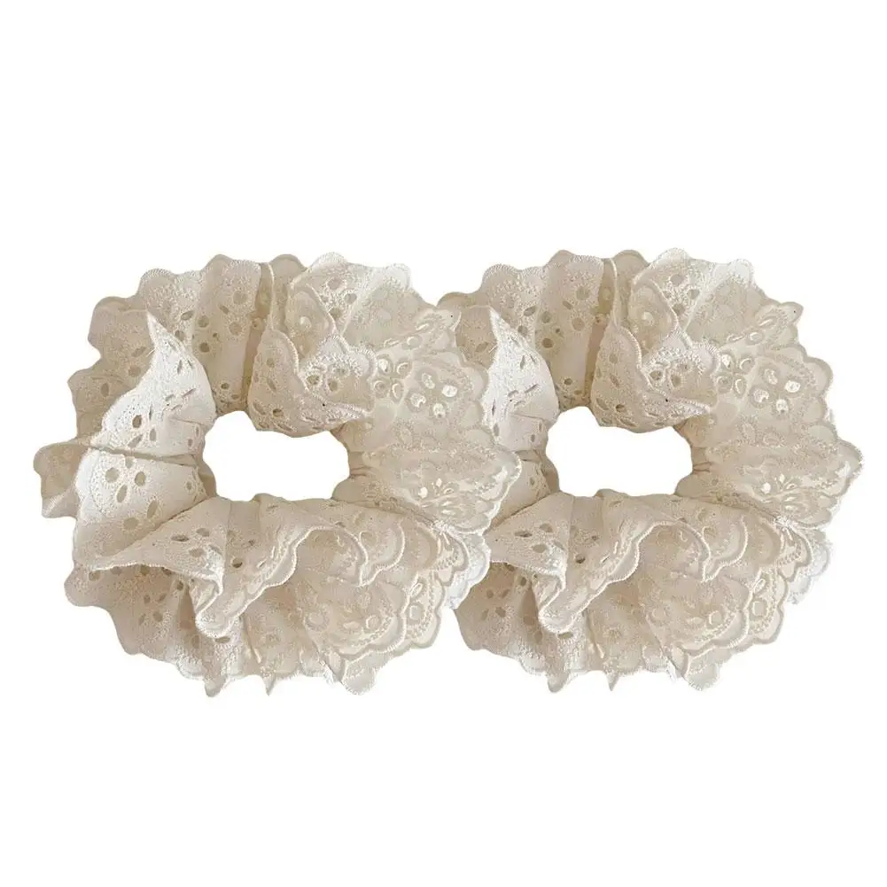 Double-layer Lace Scrunchies Embroidery Hollowed Lace Ruffled For Women Girls Lolita Elegant Ponytail Headwear Hair Accesso V8F2