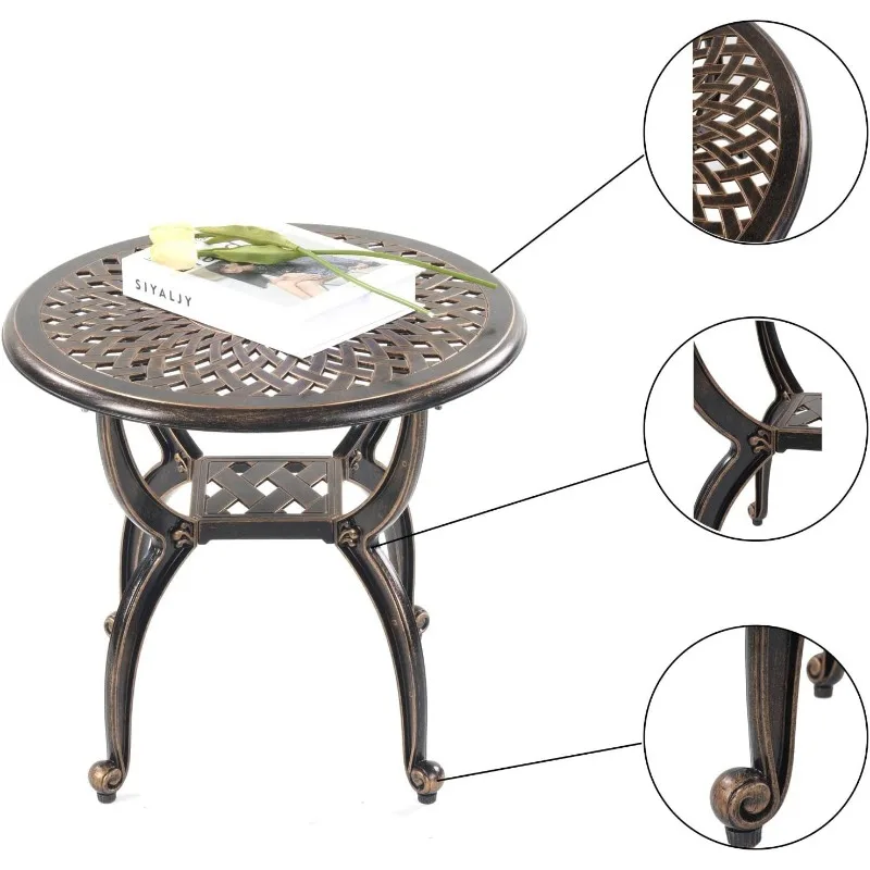 Outdoor Patio Table,Rust -Resistant Cast Aluminum Side Table,Weather Resistant End Table，Coffee Table， Perfect for Patio,