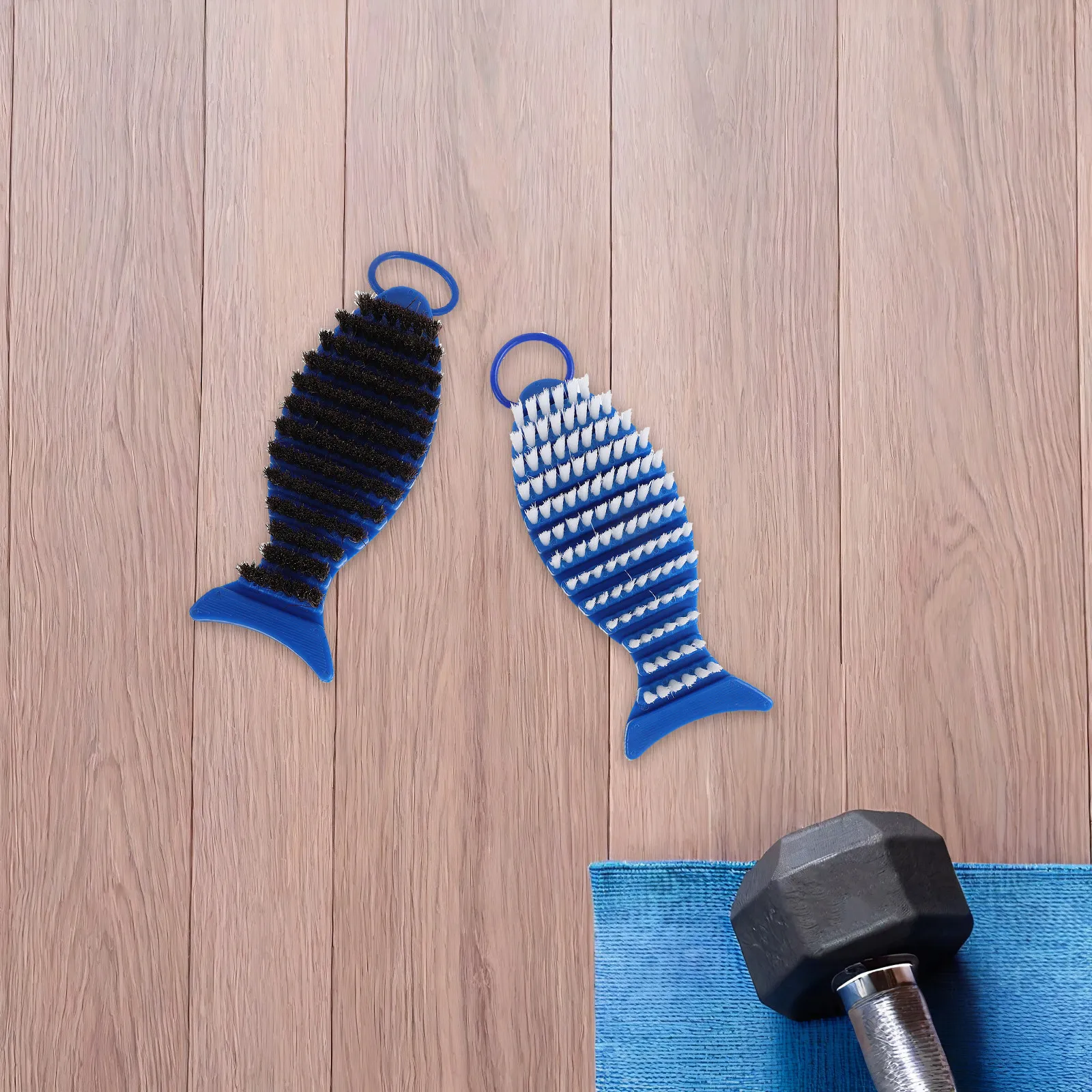 2Pcs Barbell Brush Nylon Stiff Bristles Fish Shape Comfort Grip for Weight Bars Dumbbell Racks Strength Training Equipment Home view 6